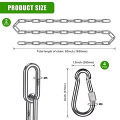 2Pcs 65″ (5.4 ft) 304 Stainless Steel Swing Chain 1000 LBs Capacity Porch Swi…