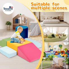 Toddler Climbing Toys Indoor, 7-Piece Colourful Foam Climbing Blocks, Soft Play