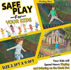 Rainbow Kids Climbing Net 3.3FT x 9.9FT – Safety Playground Mesh for Fun Play