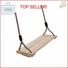 HEY! PLAY! Wooden Swing, Outdoor Flat Bench Seat with Adjustable Nylon Hanging R