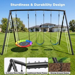 500lb Metal Swing Set Playground with 3 Swings Heavy Duty A-Frame Stand Backyard