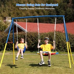 Saucer And Belt Kids Swing Set Outdoor Play Toy For Ages 4-8 Playground Backyard