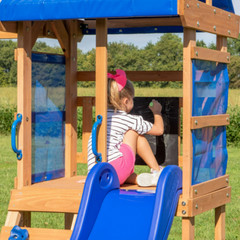 Kids Outdoor Wood Playground Swing Play Set W/ Clubhouse Slide Rock Wall Ladder