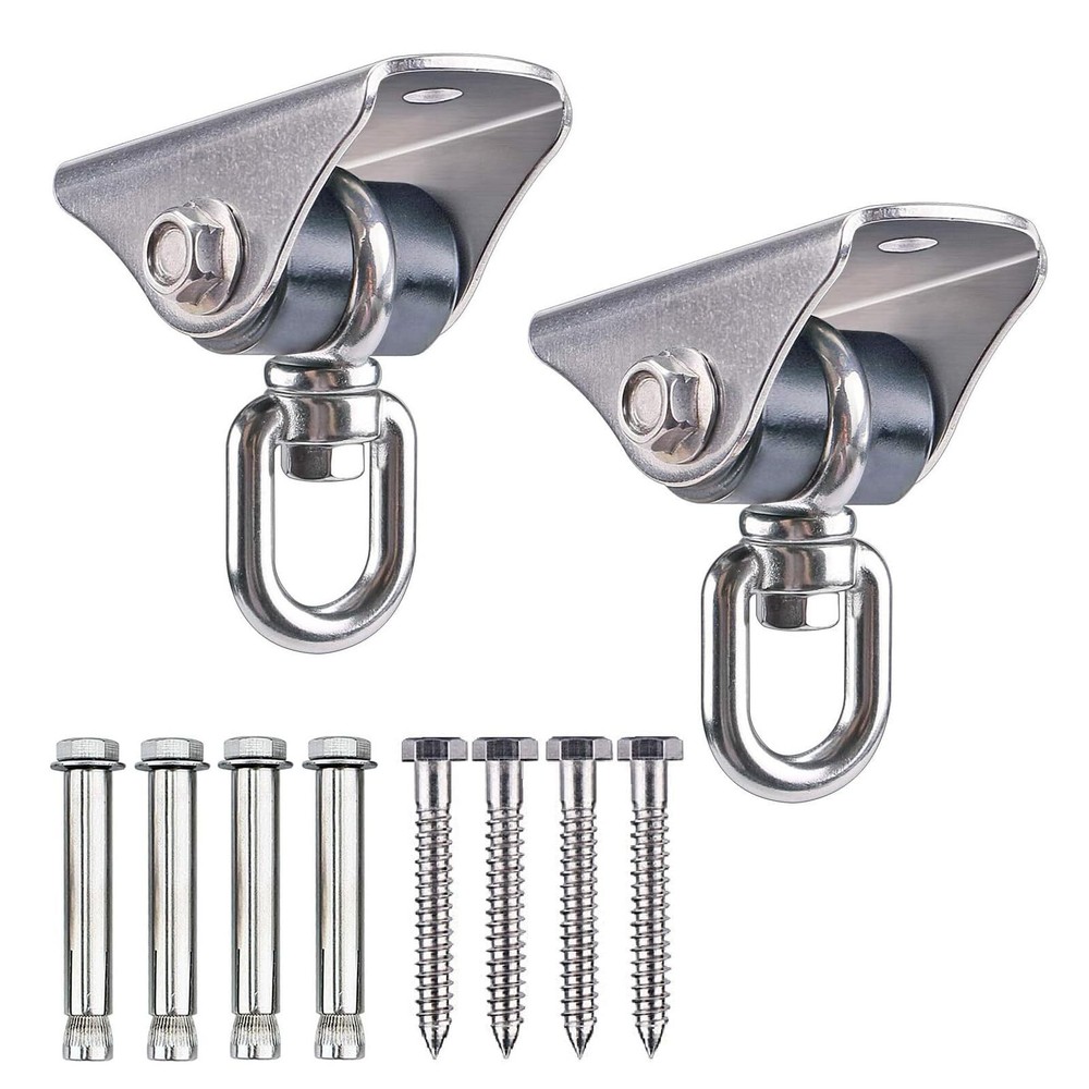 Silent Heavy Duty Swing Hangers – 2 Pack Stainless Steel 360° Swivel Hooks wi…