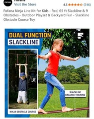 Profana Ninja Obstacle Course ~ 32 Pcs. 65 Ft. Slack Line + 9 Obstacles