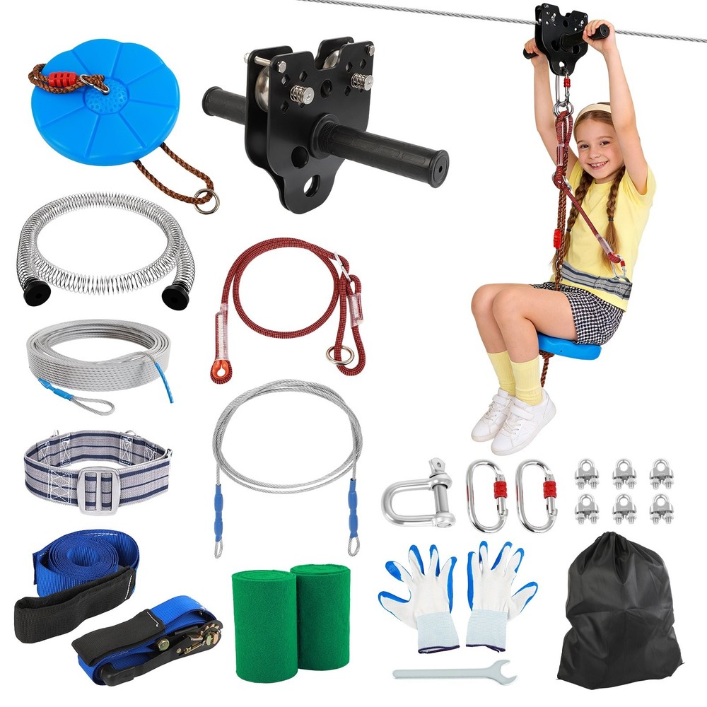 300FT Zip Line for Adults and Kids – Up To 400LBS Quick Tighten Zip Line Kit