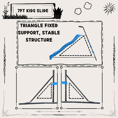 2.2M Blue Kids Plastic Slide, Freestanding Indoor Playground Equipment