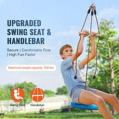 VEVOR 52 ft Zip Line Kit for Kids Adult Trolley Slackers Zipline Up to 500 lb