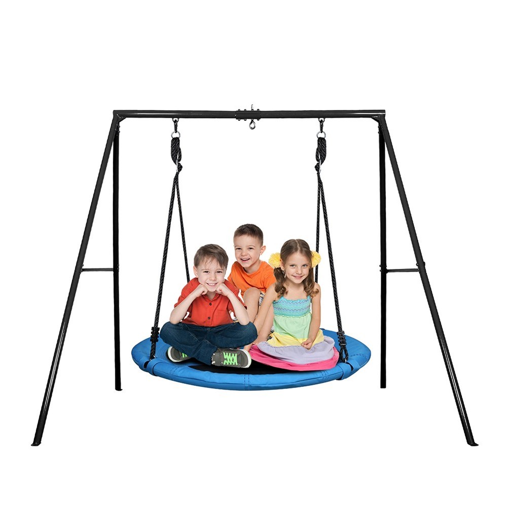 440lb Metal Swing Set Outdoor for Kids Adult Play with 40″ Saucer Swing Backyard