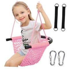 Hi-Na Tree Swing for Kids, Adjustable Toddler Rope Swing Seat with Snap Pink
