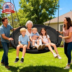 60 Inch Heavy-Duty Saucer Swing Seat Waterproof 900D Oxford Black 2 Hanging Stra