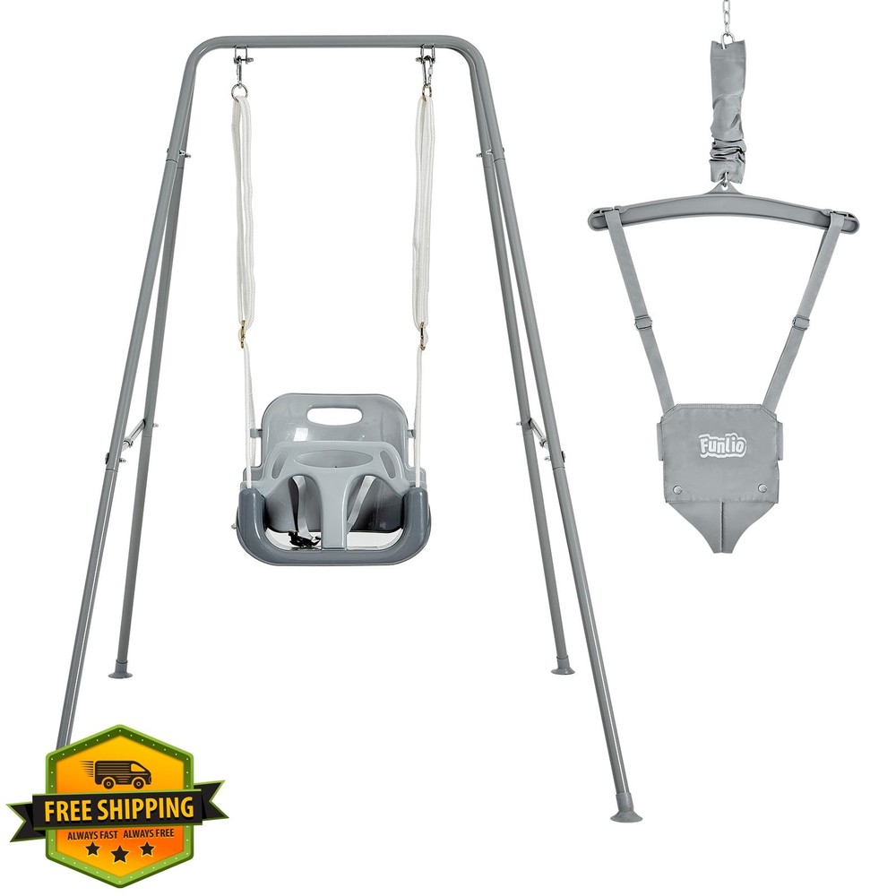FUNLIO 2-in-1 Toddler Swing Set Gray