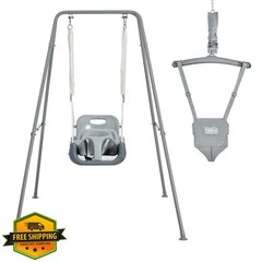 FUNLIO 2-in-1 Toddler Swing Set Gray