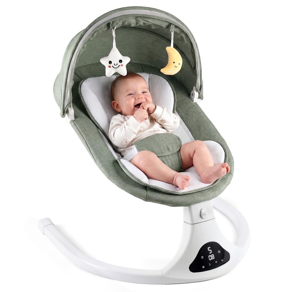 Electric Baby Swing 5 Speeds Remote Bluetooth Music Portable Infant 012M Green