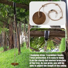 Wooden Round Disc Tree Swing Adjustable 51″-73″ Climbing Rope for Kids Outdoor