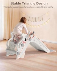Toddler Slide Indoor & Outdoor Playground, 4-in-1 Baby Slide with Cream & Gray