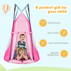 Goplus 40″ Kids Hanging Chair Swing Tent Set Hammock Nest Pod Seat Pink