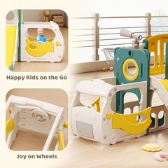 Toddler Slide Kids Slide Playset for Babies Bus Themed Toddler Playground with