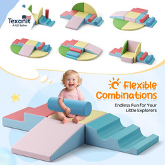 Foam Climbing Blocks for Toddlers 1-3, 8Pcs Soft Play Set with Crawling Explorat
