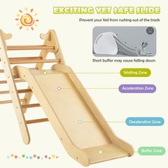 2-in-1 Wooden Climbing Triangle Set Triangle Climber w/ Ramp Natural