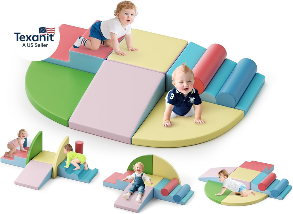 Foam Climbing Blocks for Toddlers 1-3, 8Pcs Soft Play Set with Crawling Explorat