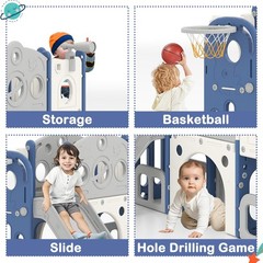 All in 1 Toddler Slide with Basketball & Telescope, Indoor Playset for Age 1-3