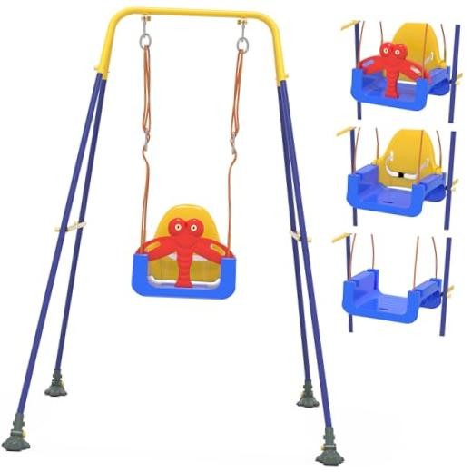 3-in-1 Toddler Swing Set, Baby Swing with Safety Belt, Blue Yellow