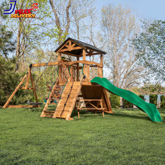 Endeavor II Cedar Wood Swing Set with Wave Slide Play Deck Double Rock Wall NEW
