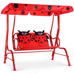 Kids Patio Swing Chair Children Porch Bench Canopy 2 Person Yard Furniture Red