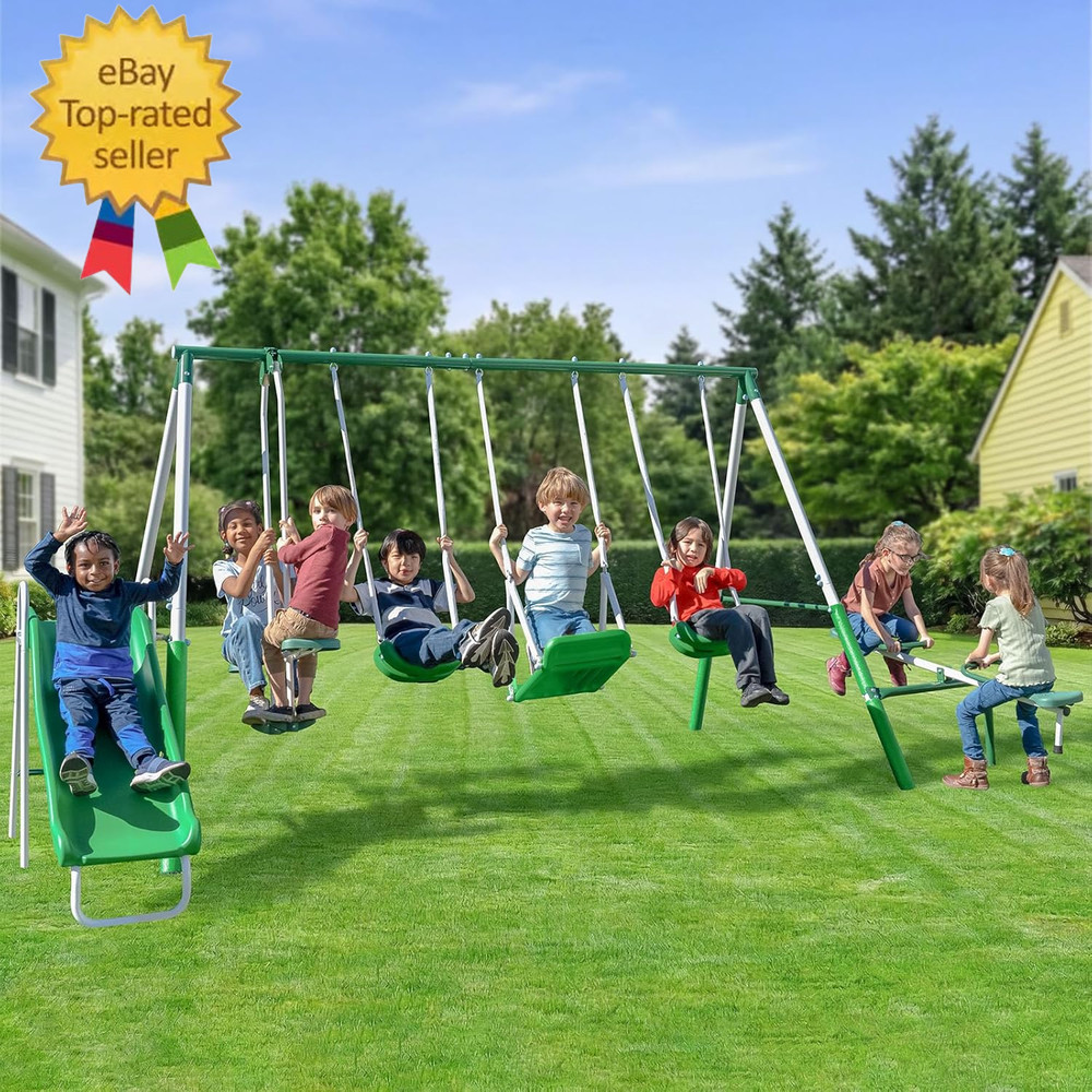 Park Ridge Metal Swing Set for Ages 3-8, 2 Swings, Standing Swing, Roman Glider,