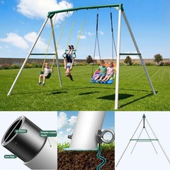 Hapfan 9.5ft Tall Heavy Duty Swing Sets for Backyard with 3 Swings & Trapeze Bar