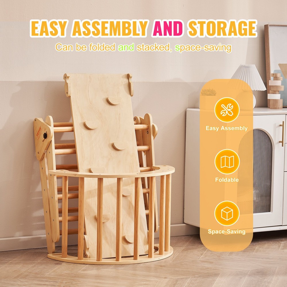 5-in-1 Pikler Triangle Set Montessori Climbing Gym Wood Toddler Toys 1-3 Years