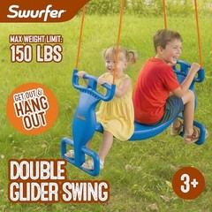 Glider Swing for Kids – Outdoor Dual Swingset for Backyard Blue/Orange