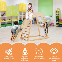 6-in-1 Jungle Gym Montessori Play Set Climbing Stakes Cotton Ropes Rods Natural