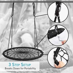 Serene Life -Outdoor Weave Web Swing- 40″ – Up To 600 LBS- Black- SLSWNG200 -NIB