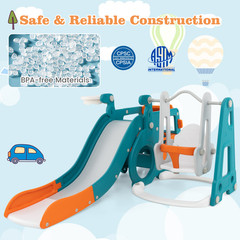 5-In-1 Kids Slide and Swing Set with Mini Bus and Basketball Hoop