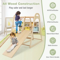 6 in1 Wooden Climbing Toys Kids Indoor Jungle Gym Gift Kids w/Slide Climbing Net