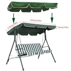 Patio Swing Canopy Replacement Top – 3 Seat Cover for Porch, Garden (Green/64…