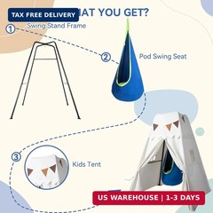 Swing Stand Frame with Sensory Pod Swings and Kids Tent,Play Tent,Heavy Duty Met