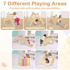 7-in-1 Indoor Gym Toddler Playground Wooden Climbing Kids Toys W/Reversible Ramp