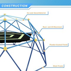 10 FT Climbing Dome with Canopy and Hammock, Anti-Rust and UV Light Blue
