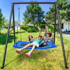 Trekassy 60″ Large Platform Saucer Swing with Frame Black + Blue