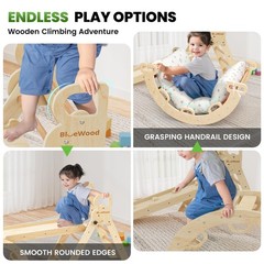 BlueWood Pikler Triangle Set with Cushion – Climbing Toys for Toddlers 9-in-1…