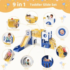 9 in 1 Large Toddler Slide Set, Kids Climber Slide Playset for Indoor & Outdoor