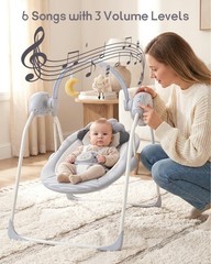 Baby Swing for Infants 0-9 Months 6-20 Lbs, Portable 5-Speed with Music – Easy