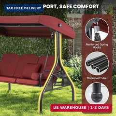 3 Seat Outdoor Porch Swing with Adjustable Canopy,2 in 1 Patio Swing Bed with St