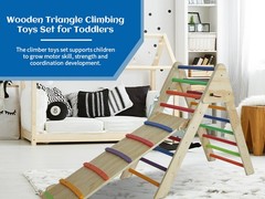 Pikler Triangle Ladder with Ramp & Slide, Foldable Wooden Climber for Toddlers