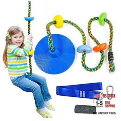 Tree Swing for Kids,Climbing Rope with Platforms,Disc Swing Seat Set Bule
