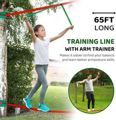 Ninja Warrior Obstacle Course for Kids Backyard – 2×65Ft Slackline Kit with 10 M