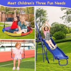 Lunafun Swing Set for Backyard 440lb with Slide Saucer Seat